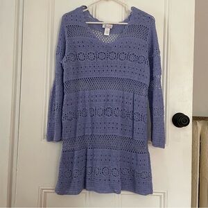 D&CO Purple Eyelet Sheer Top Beach Cover Up Women’s L Hippie Festival Crochet